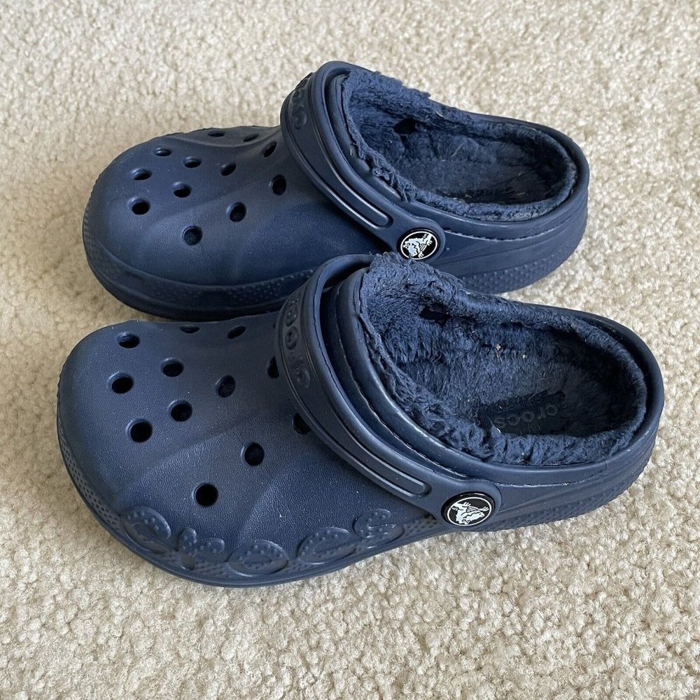 Crocs Kids Blue Baya Lined Clogs Slip On Shoes Size 12
